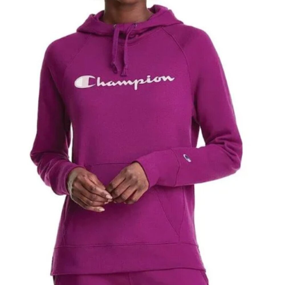 Champion Women Powerblend Logo Fleece Hoodie Venture Pink Size L